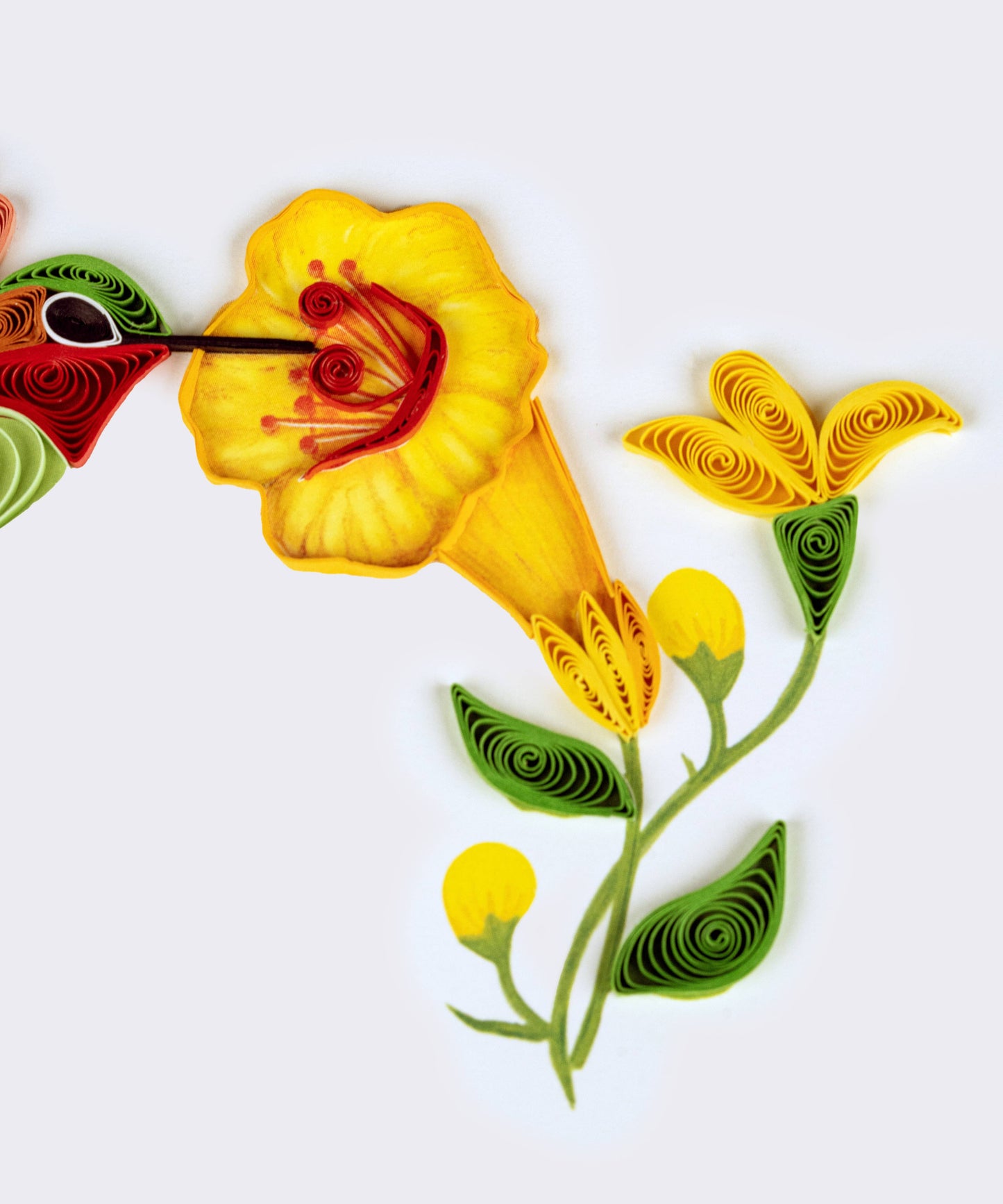 Quilled Greeting Card, "Hummingbird & Yellow Flowers"