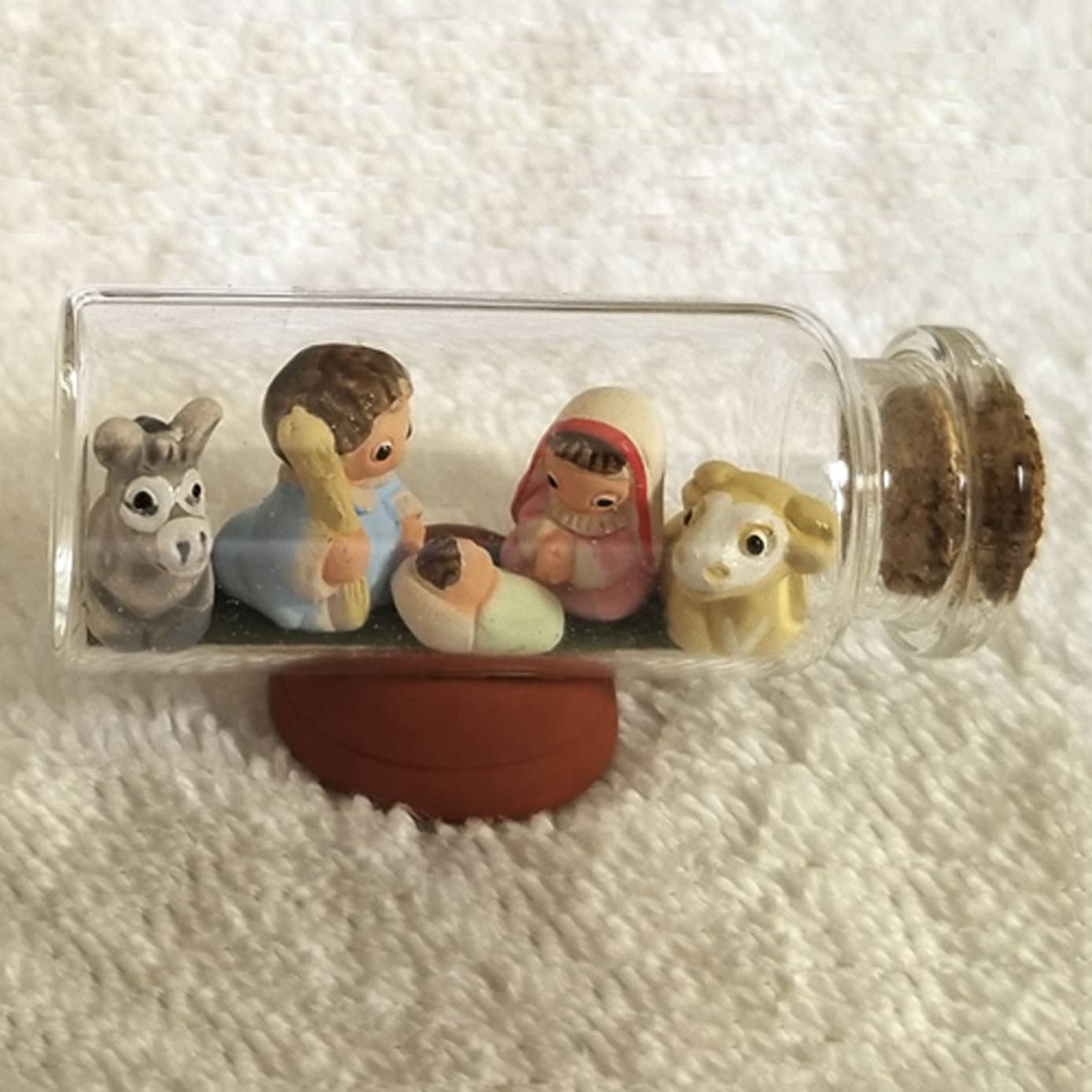 Mini Ceramic Nativity in a Glass Bottle