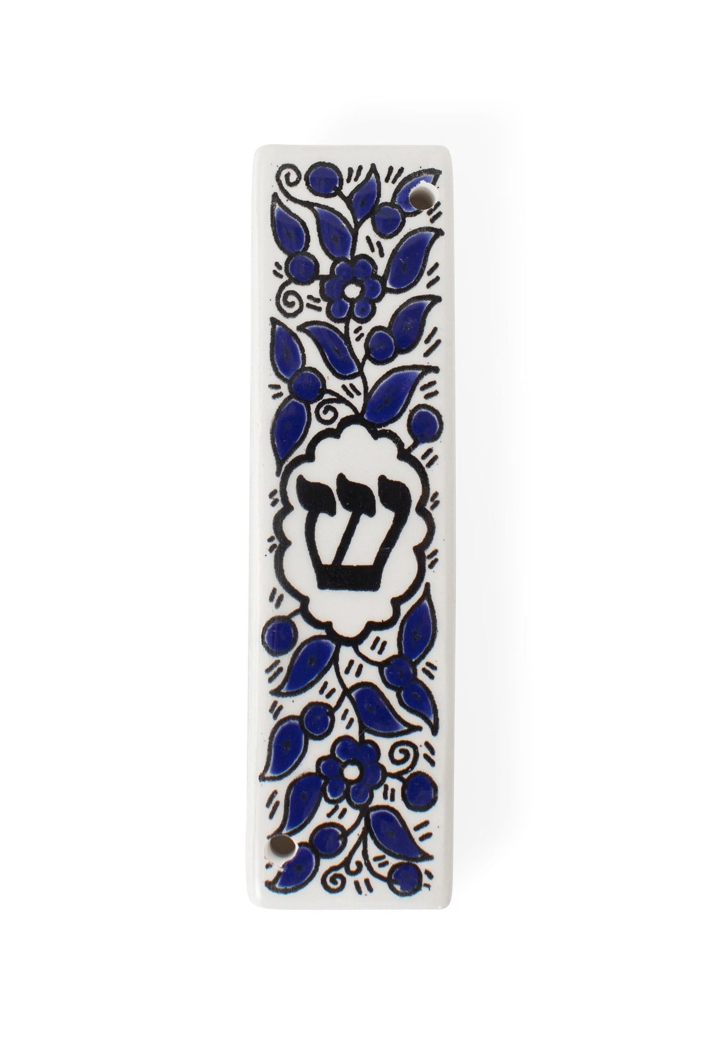 Wall hanging mezuzah ceramic 1.25x5 navy/white