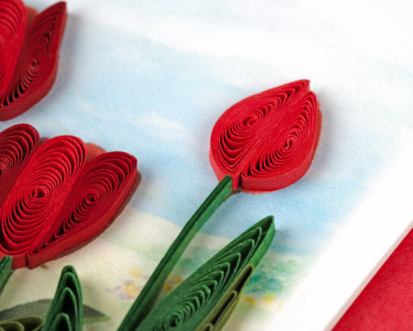 Quilled Gift Enclosure, "Red Tulip Field"