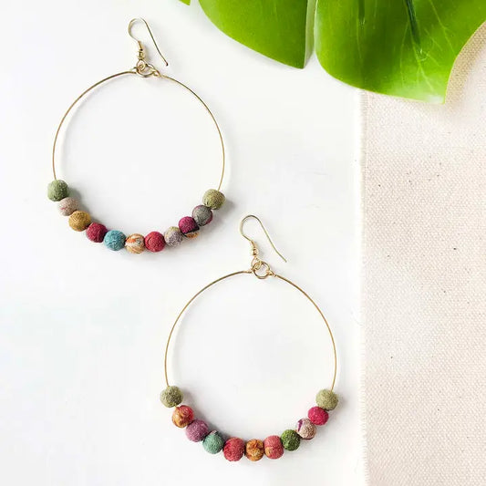 Earrings, Kantha Beaded Hoop