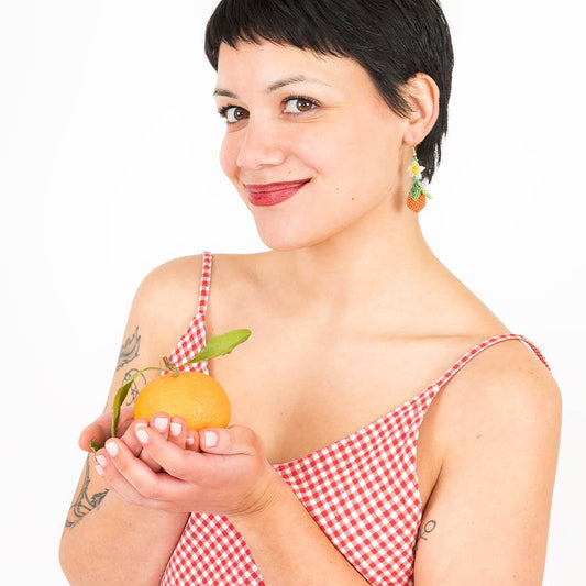 Earrings, Beaded Orange Blossom