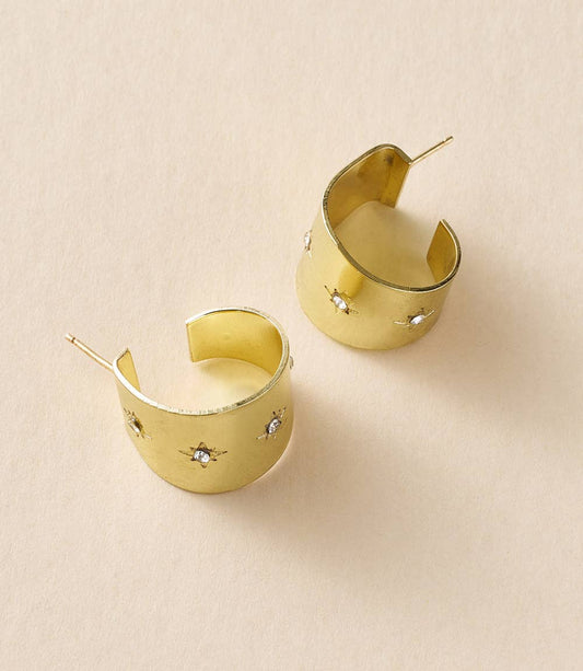 Earrings, Gold Round Hoop "Sitara Starry"