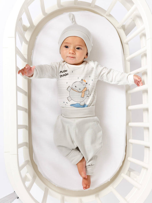 Organic Graphic Bodysuit, "Splash Hippo"