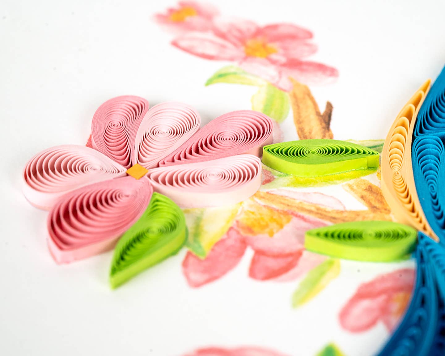 Quilled Greeting Card, "Bluebird on Flower Branch"