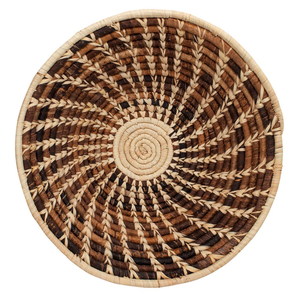 Basket swirl Vs raffia/b-fiber 13Dx3 asst brn/nat