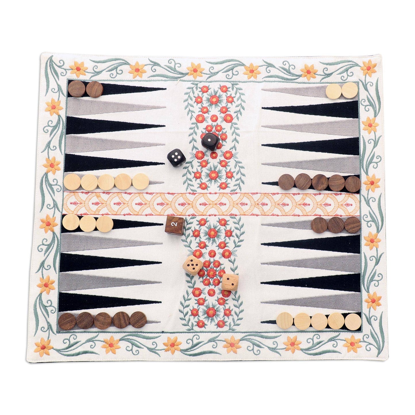 Yellow Garden Cotton Travel Backgammon Set