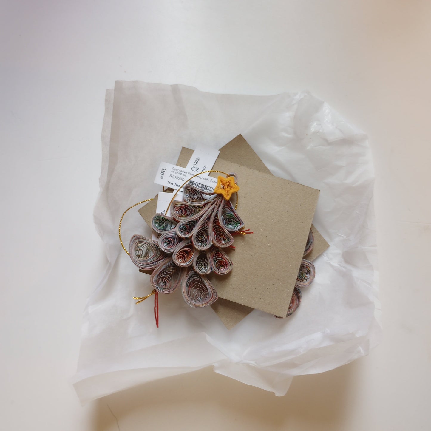 Ornament tree w/star M/3 quilled ppr 3.5H yel/asst