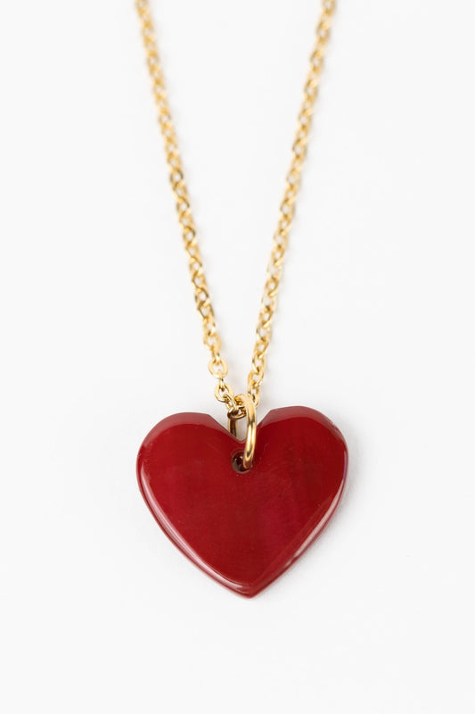 Necklace heart pend encouraging words horn 17L red