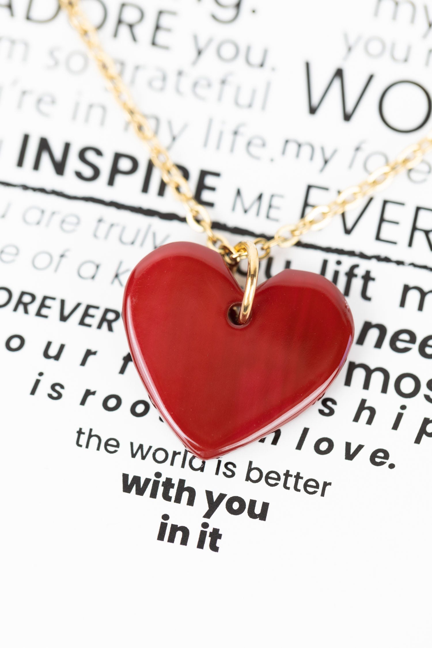 Necklace heart pend encouraging words horn 17L red