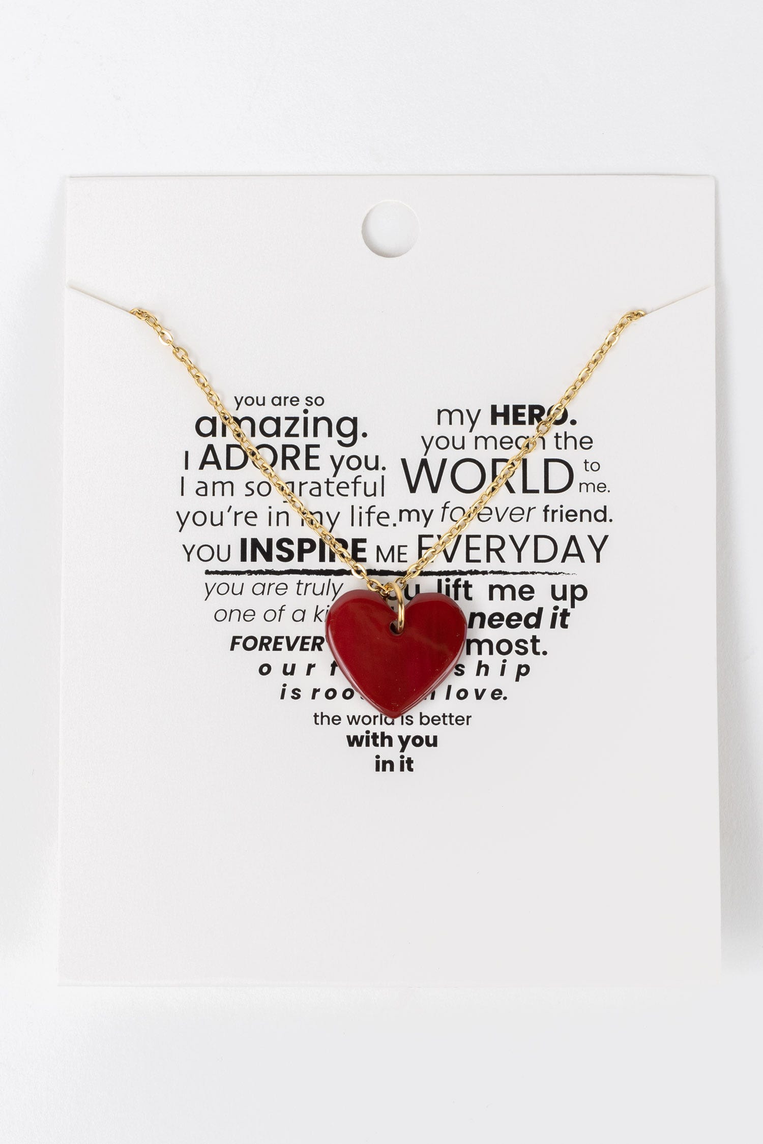 Necklace heart pend encouraging words horn 17L red