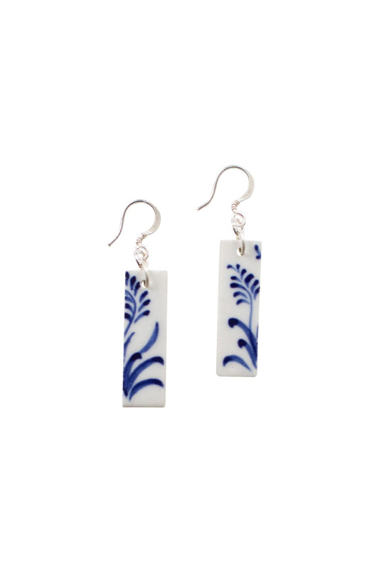 Earrings hanging bar asst ceramic 2L blue/white