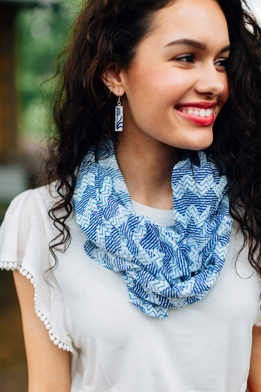 Earrings hanging bar asst ceramic 2L blue/white