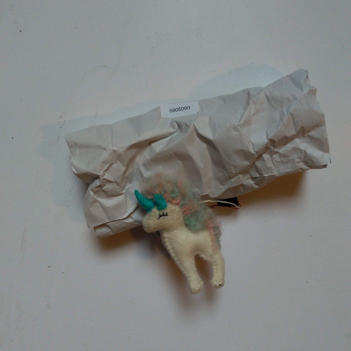 Ornament unicorn M/3 wool/felt 4H wht/aqua/pink