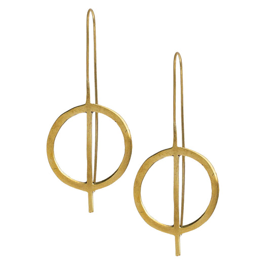 Earrings circle w/line pull thru brass 2.75L brass