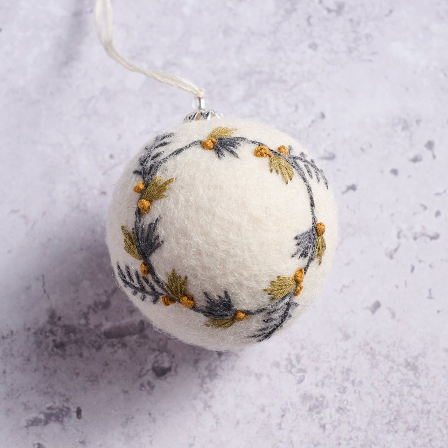 Ornament, "Lovely Wreath" Embroided Felt Ball