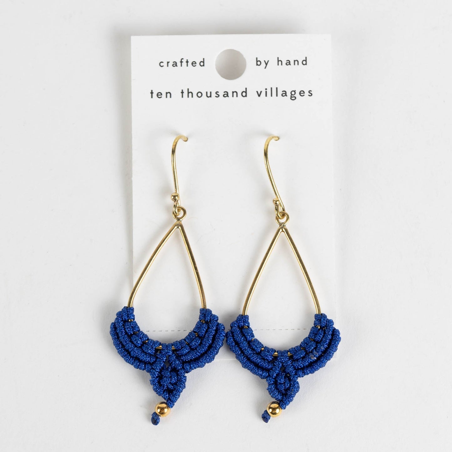 Earrings dew drop macrame mtl/nylon 2.75L navy/br*^