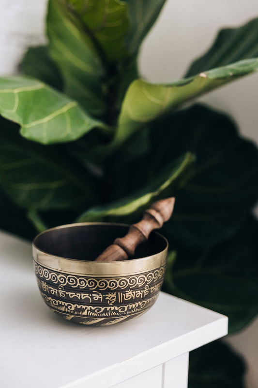Singing bowl outside engraved metal 6Dx3H bronze