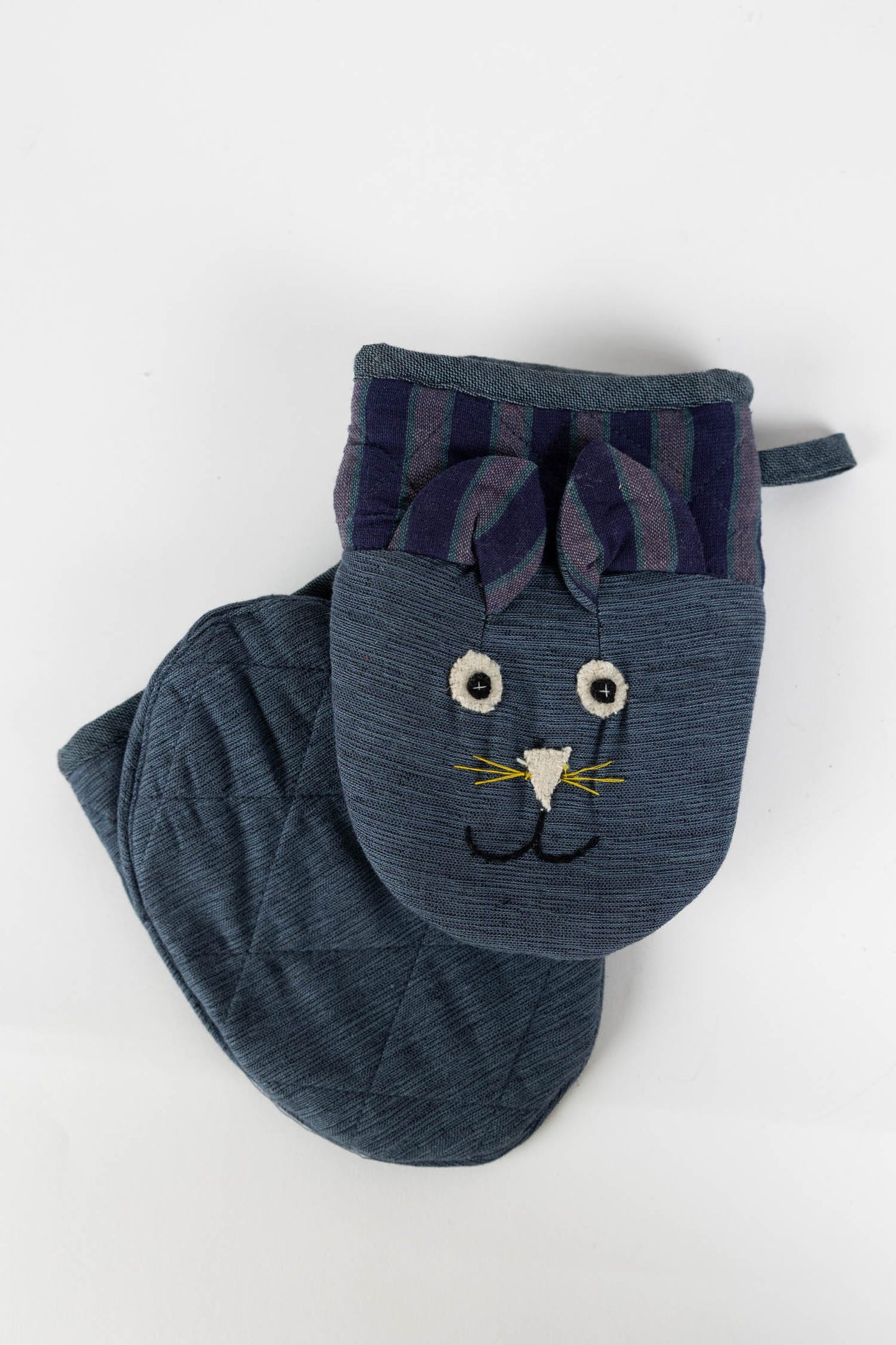 Mitts cats f/oven S/2 cotton 7Lx5.5W blue/asst
