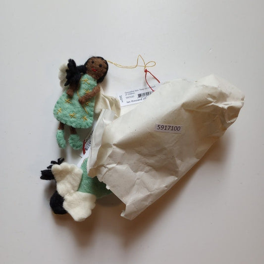 Ornament angel w/braid/boots M/3 felt 4H aqua/brn