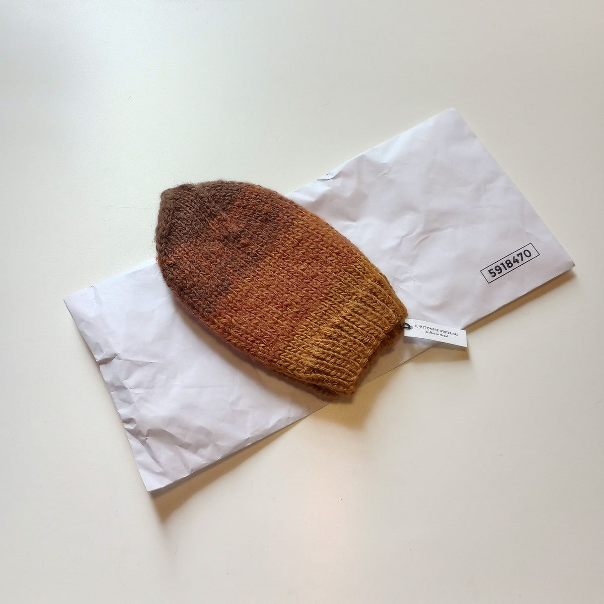 Hat ombre unlined wool/cotton 9Dx9H brn/mauve/orng
