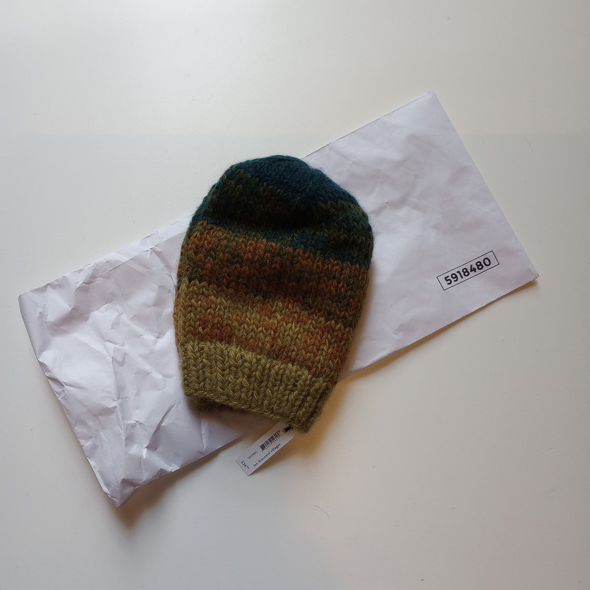 Hat ombre unlined wool/cotton 9Dx9H teal/orng/oliv