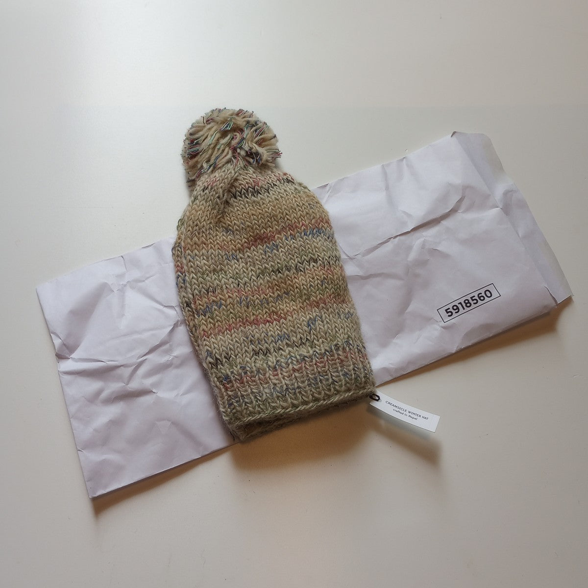 Hat w/pompom lined remnant wl/cttn/poly 9D pastel