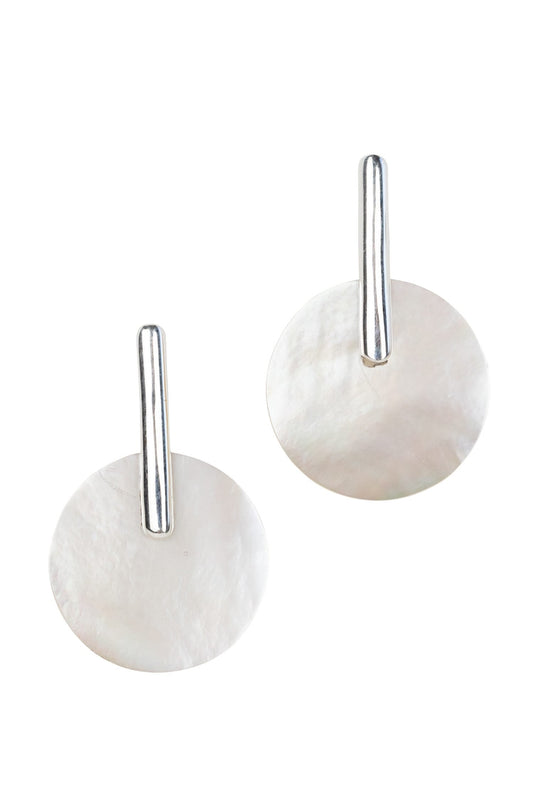 Earrings post luna disc/bar MOP/strlg 1L crm/silv