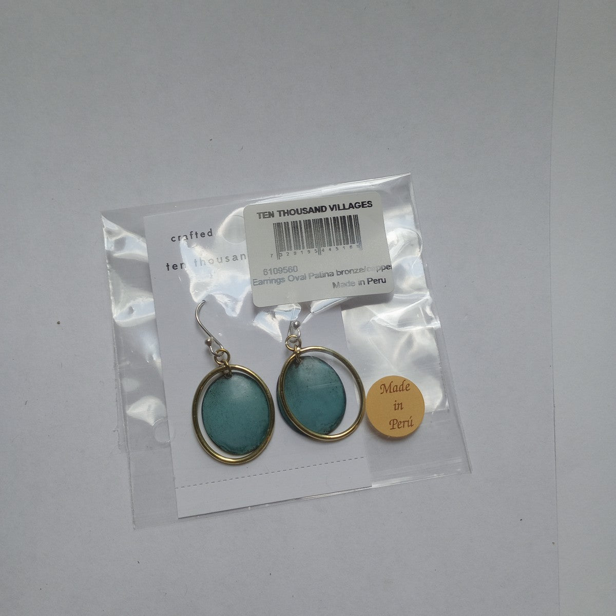 Earrings oval patina bronze/copper 2L br/teal