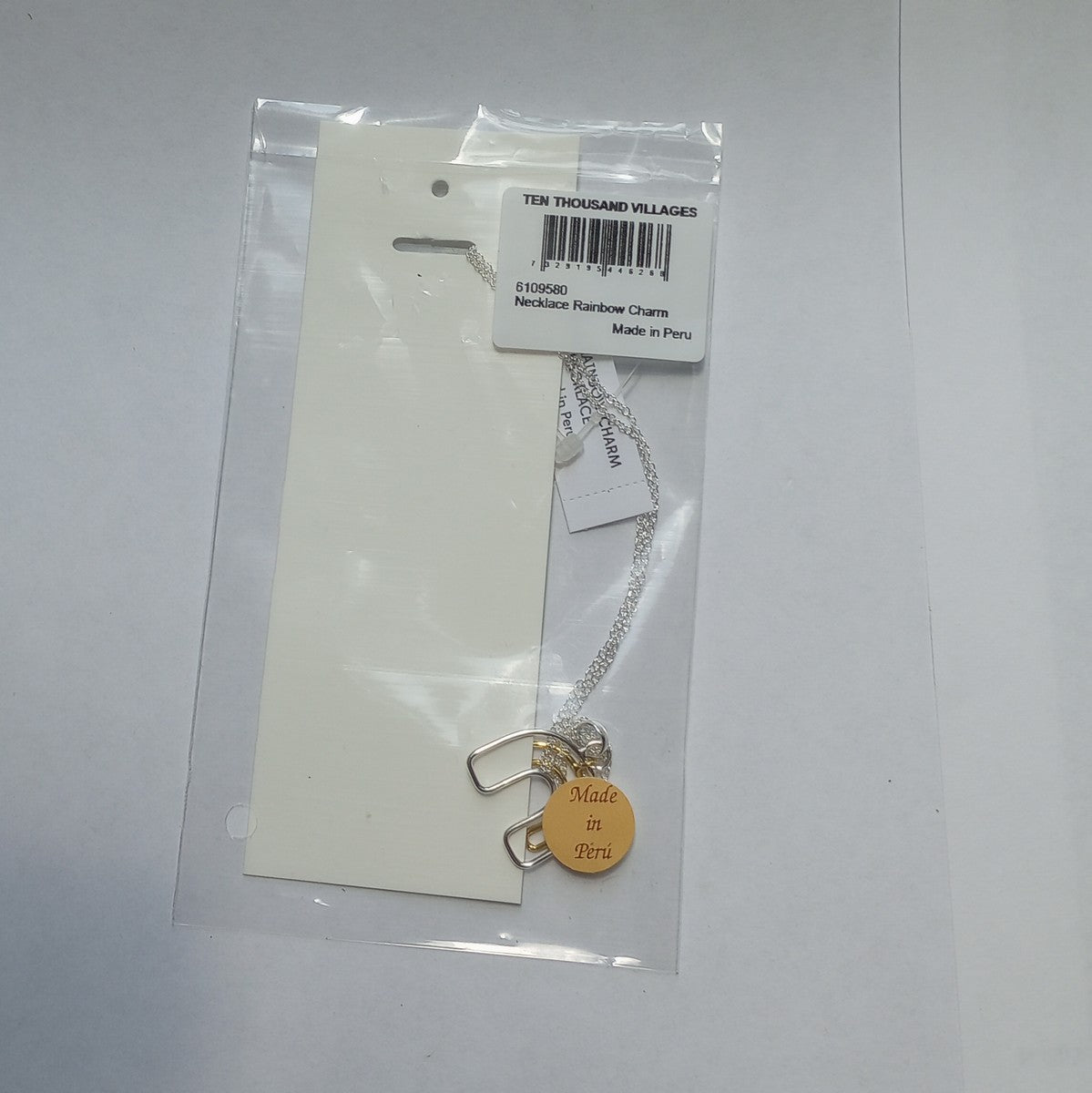 Necklace rainbow charm sterling 17L silver/gold