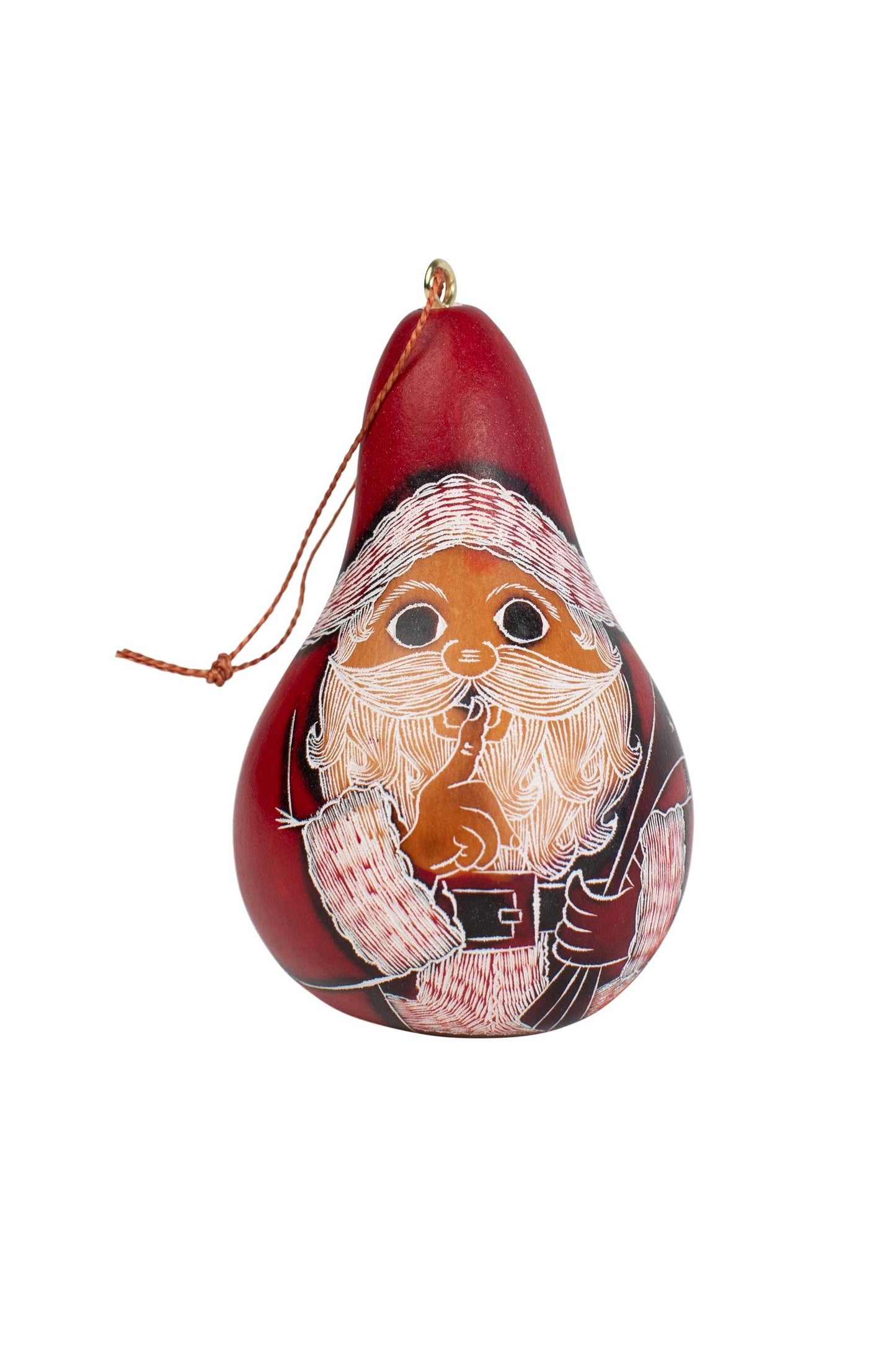 Ornament shushing Santa gourd asst/4H red/brn