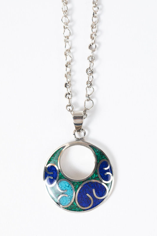 Necklace hollow disc geo resin/alpc 1D/16L blu/grn