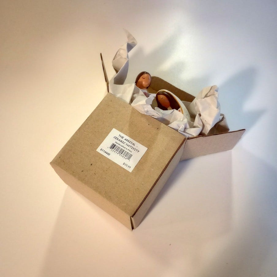 Nativity holy family arrival cer 3.5H tan/blu/brn