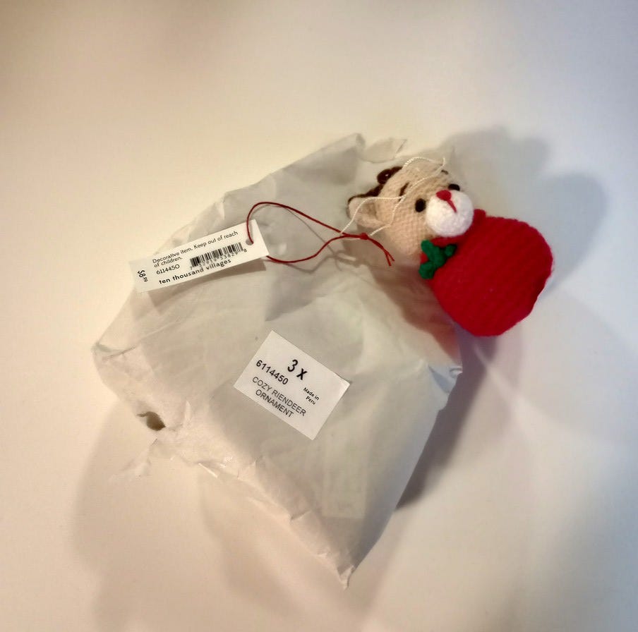 Ornament cozy reindeer/bowl M/3 yarn 4H red/tan