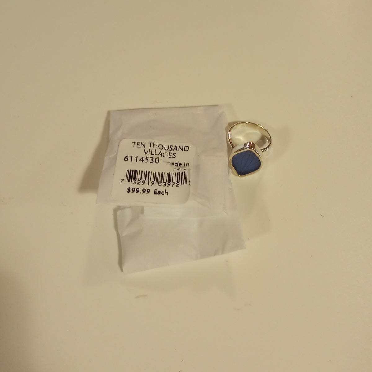 Ring cuff flower petal sterling .75L/.75D silv/blu
