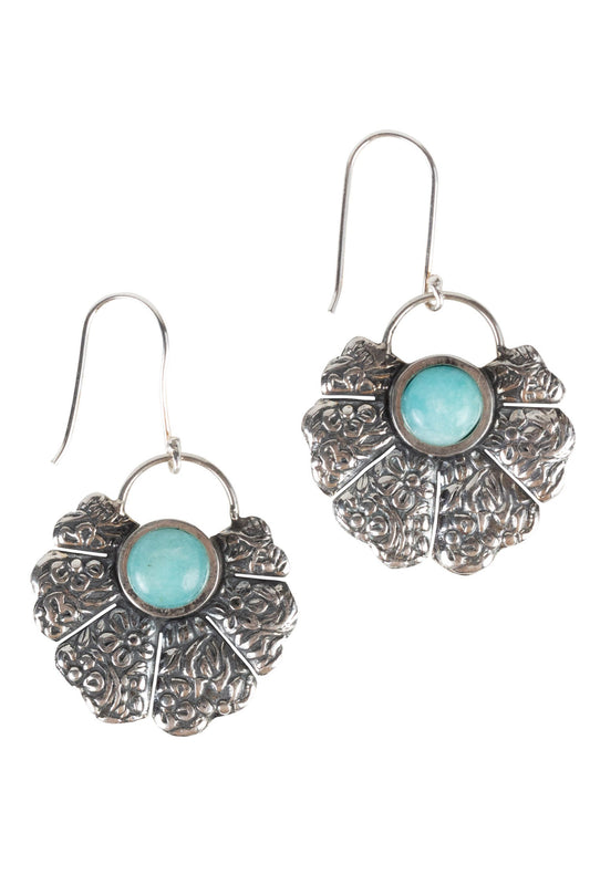Earrings floral fan amazonite/strlg 1.5L silv/aqua