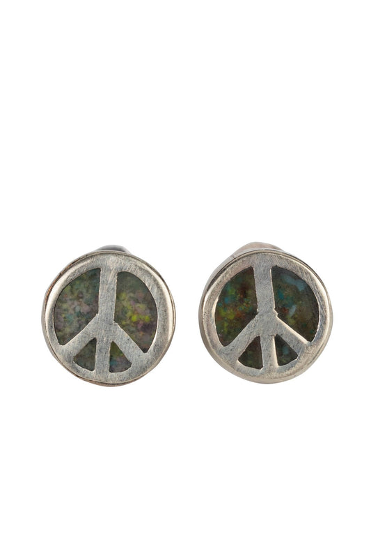 Earrings post peace acrylic/mtl .3D silv/multi