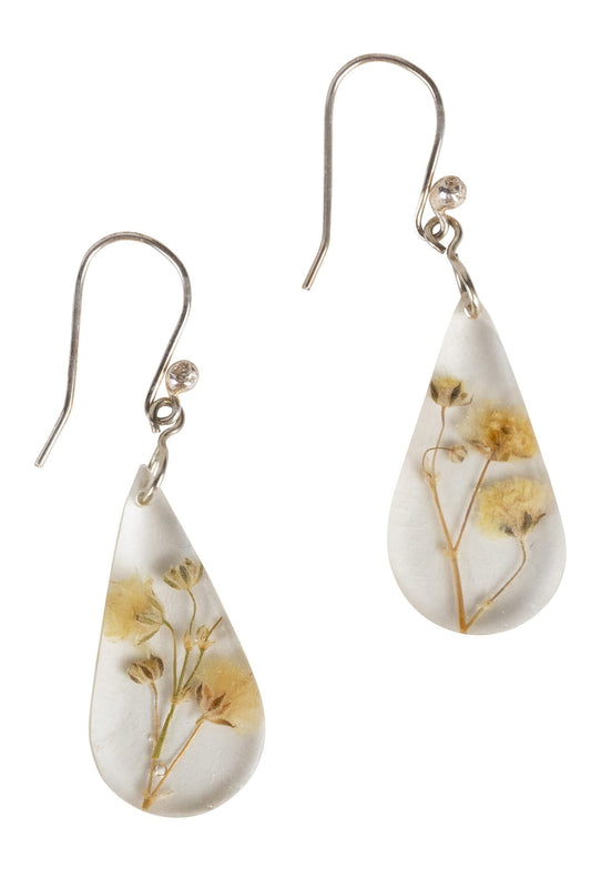Earrings rain drop dried flower/resin 2L clear/wht