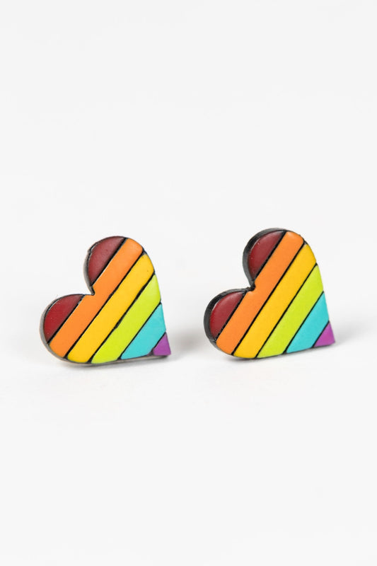Earrings post rainbow heart gourd .5D multi