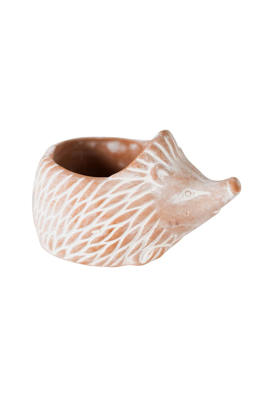 Planter hedgehog t-cotta 7Lx4.5H whitewash