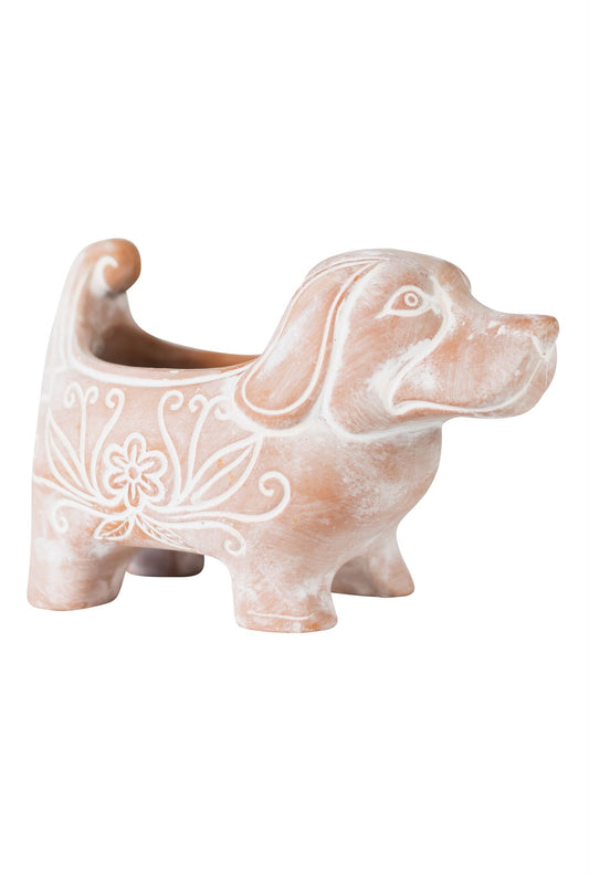 Whitewashed Terracotta Planter, Dog, 6"