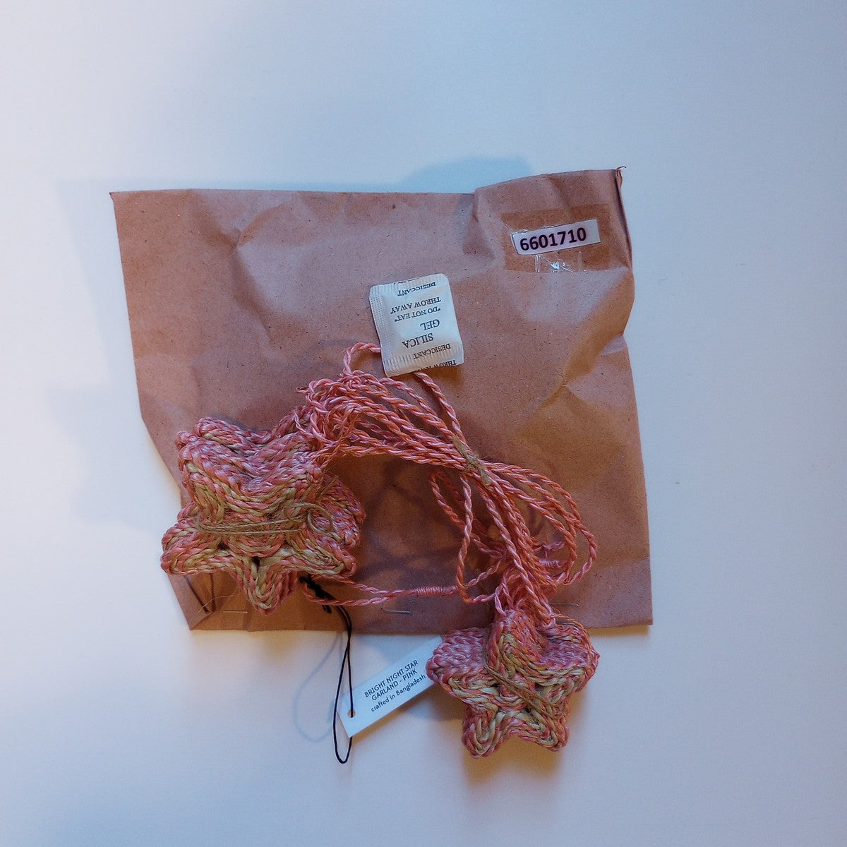 Garland 5 point stars jute 5.5ftL pink/cream