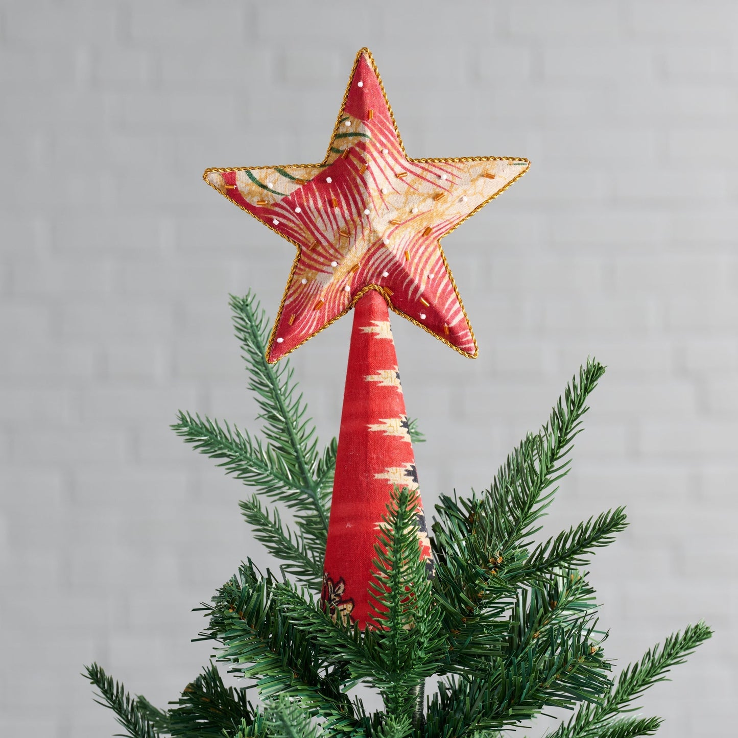 Tree topper 3D star paper/sari 6Wx10.5 asst/gold
