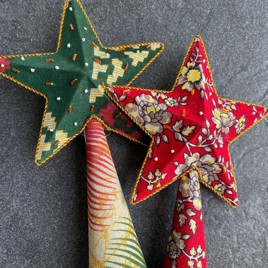 Tree topper 3D star paper/sari 6Wx10.5 asst/gold