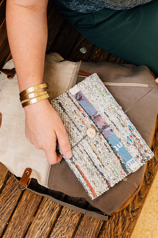 Journal w/tie recyc newspaper 8.5x6 multi