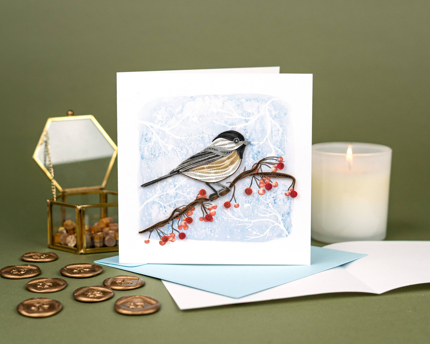 Quilled Greeting Card, "Winter Chickadee"