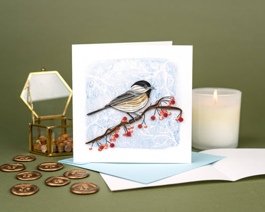 Quilled Greeting Card, "Winter Chickadee"