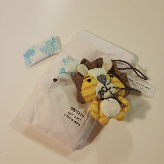 Ornament lion M/2 stuffed cotton 3.5H yel/brn/wht