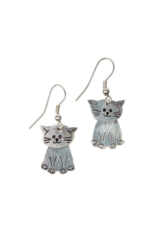 Earrings swinging cats metal 1.5L silver/black