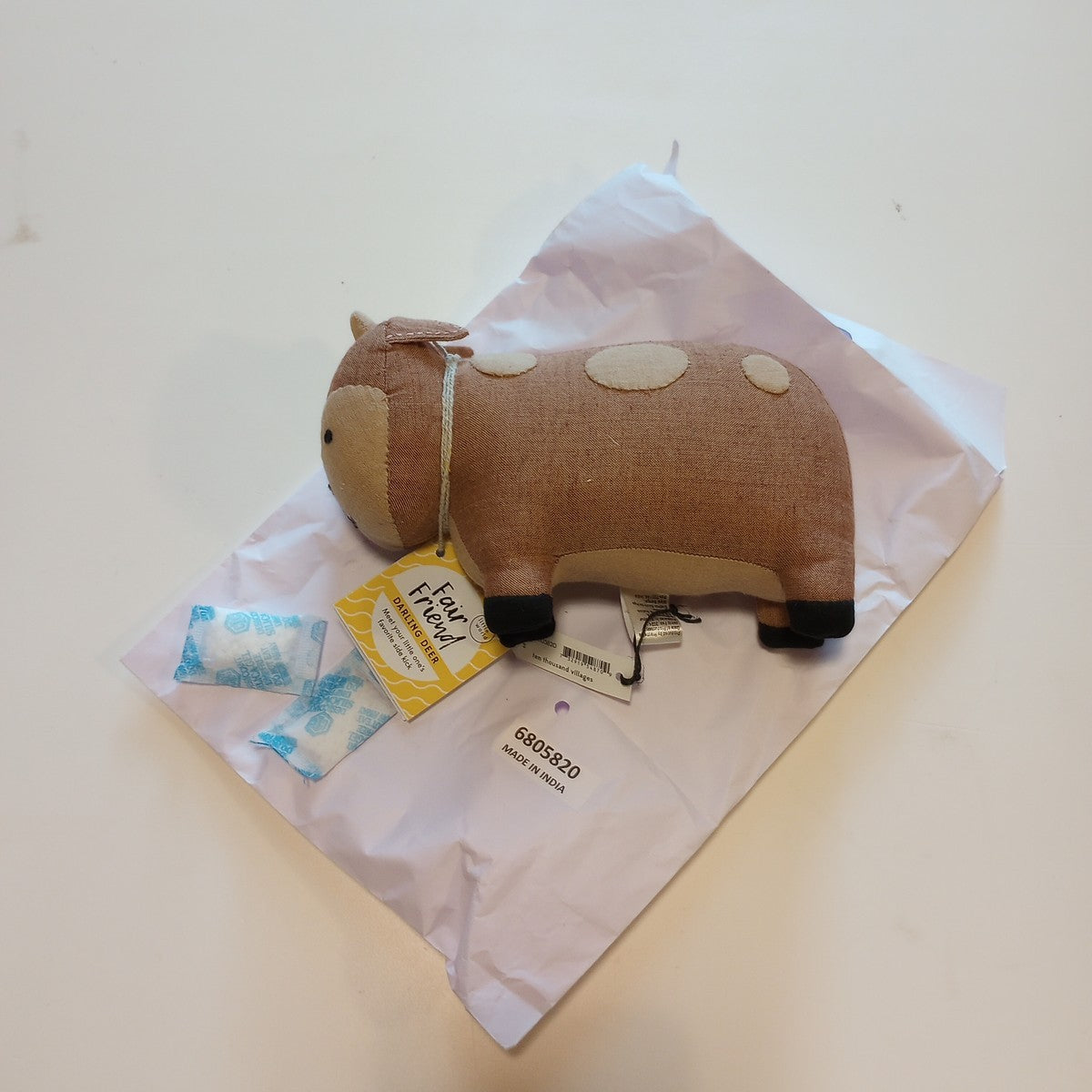 Deer stuffed cotton/kapok 7Lx4.5H brown/tan